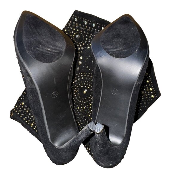 Black Studded High Heel Boots Mid Calf Size 10 Stiletto Beyonce Cowboy Sexy Y2k - Picture 4 of 9